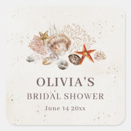 Ocean Seashells Beach Boho Coastal Bridal Shower スクエアシール