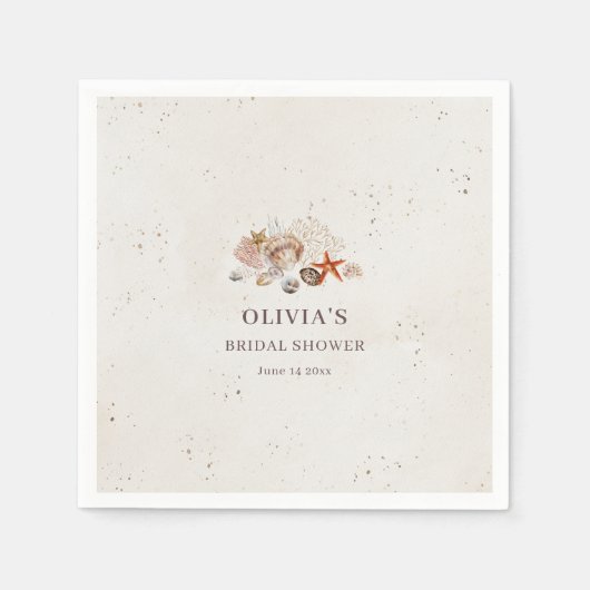 Ocean Seashells Beach Boho Coastal Bridal Shower スタンダードカクテルナプキン (正面)