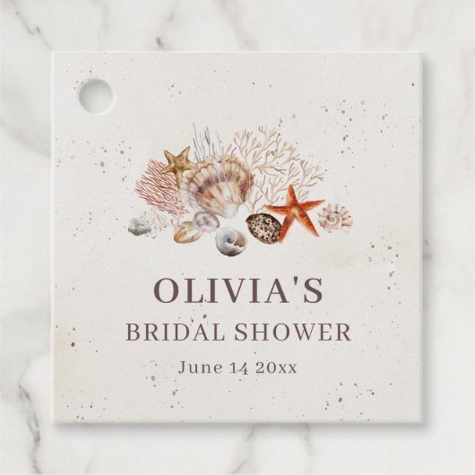 Ocean Seashells Beach Boho Coastal Bridal Shower フェイバータグ (正面)