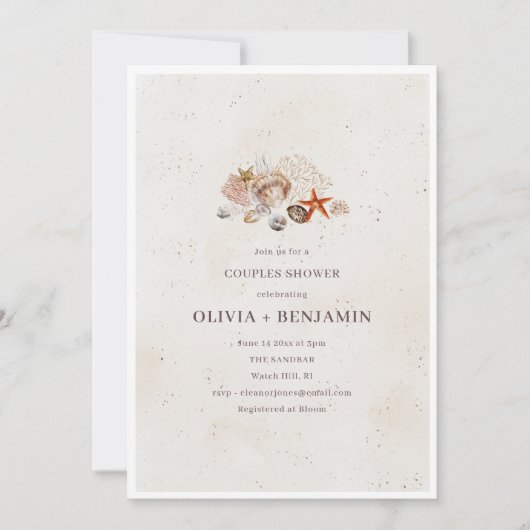 Ocean Seashells Beach Couples Wedding Shower 招待状 (正面)