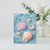 Ocean Seashells Pastel Watercolor Coastal ポストカード (スタンド正面)