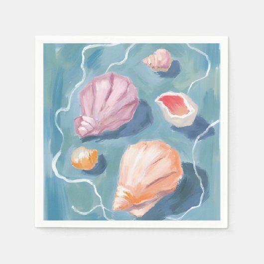 Ocean Seashells Watercolor Coastal Beach Sea スタンダードカクテルナプキン (正面)