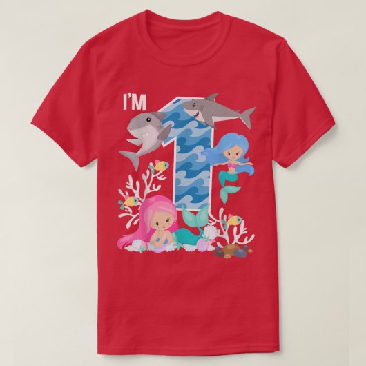 Ocean Sharks and Mermaids 1st Birthday 1 Year Old  Tシャツ (デザイン正面)