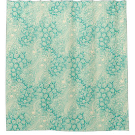 Ocean Shells Sea Waves Abstract Vintage Pattern シャワーカーテン