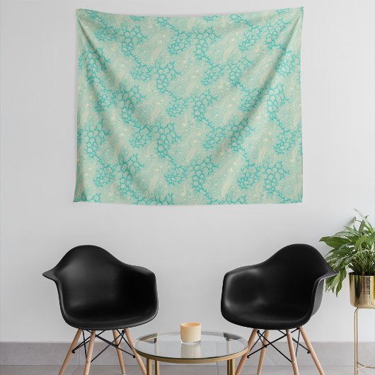 Ocean Shells Sea Waves Abstract Vintage Pattern タペストリー