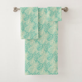 Ocean Shells Sea Waves Abstract Vintage Pattern バスタオルセット