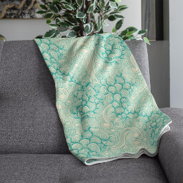 Ocean Shells Sea Waves Abstract Vintage Pattern フリースブランケット