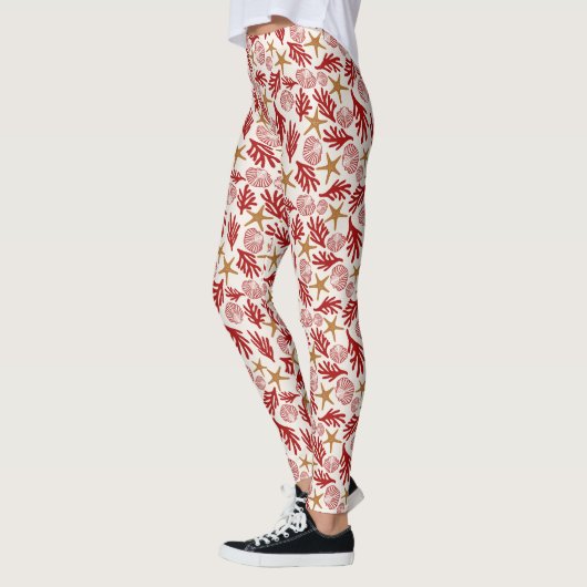 Ocean Shells & Starfish Pattern Leggings レギンス (左)