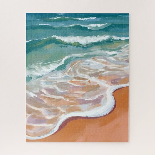 Ocean Shore | Aqua Blue Waves Beach Watercolor ジグソーパズル (縦)