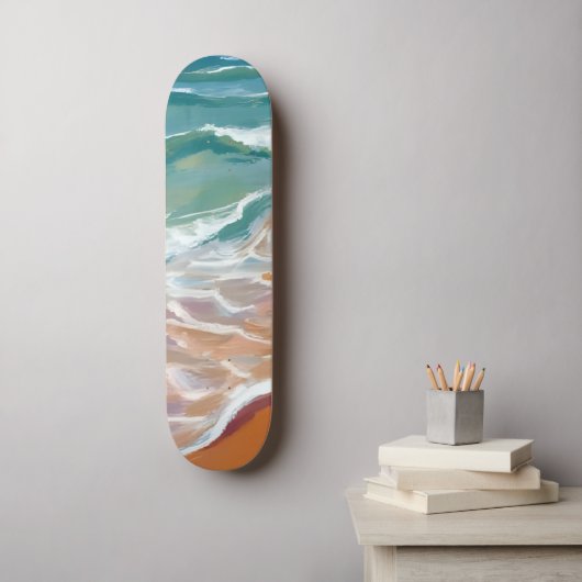 Ocean Shore | Aqua Blue Waves Beach Watercolor スケートボード (ウォールアート)