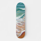 Ocean Shore | Aqua Blue Waves Beach Watercolor スケートボード (正面)
