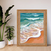 Ocean Shore | Aqua Blue Waves Beach Watercolor ポスター