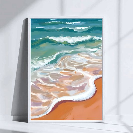 Ocean Shore | Aqua Blue Waves Beach Watercolor ポスター