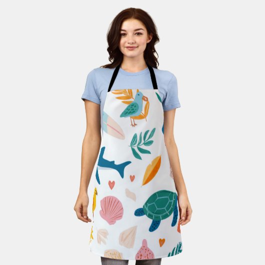 Ocean Soul All-Over Print Apron Gift エプロン (着用した状態)