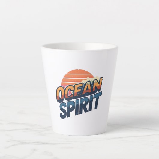 "Ocean Spirit" Retro Summer Graphic カフェラテマグ (正面)