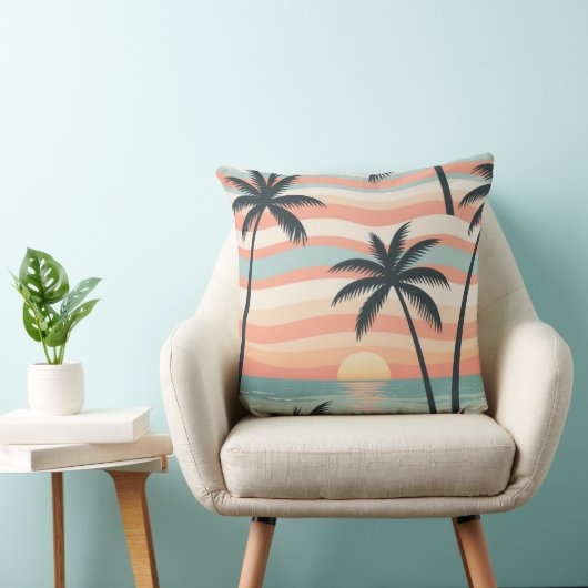 Ocean Stripes & Palms – Tropical Calm Throw Pillow クッション (椅子)