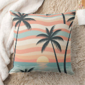 Ocean Stripes & Palms – Tropical Calm Throw Pillow クッション (ブランケット)