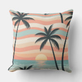 Ocean Stripes & Palms – Tropical Calm Throw Pillow クッション (正面)
