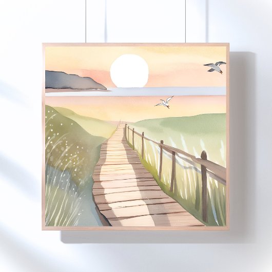 Ocean Stroll | Yellow Sunset Watercolor ポスター