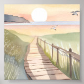 Ocean Stroll | Yellow Sunset Watercolor ポスター (正面)