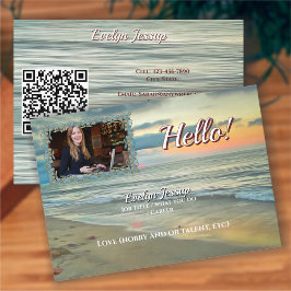 Ocean Sunset 0735 QR Code Hello Calling Card 名刺