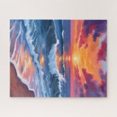 Ocean Sunset Beach Waves Watercolor ジグソーパズル (横)