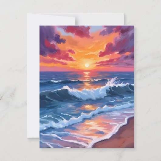 Ocean Sunset Beach Waves Watercolor Card (正面)