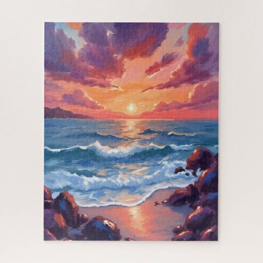 Ocean Sunset Watercolor Beach Coastal ジグソーパズル (縦)