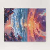 Ocean Sunset Watercolor Beach Coastal ジグソーパズル (横)