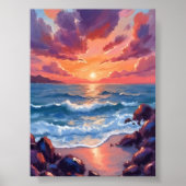 Ocean Sunset Watercolor Beach Coastal ポスター (正面)