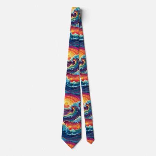 Ocean Sunset Waves Neck Tie ネクタイ (正面)