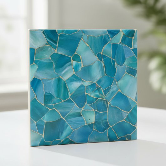Ocean Teal Agate Gold Mosaic タイル