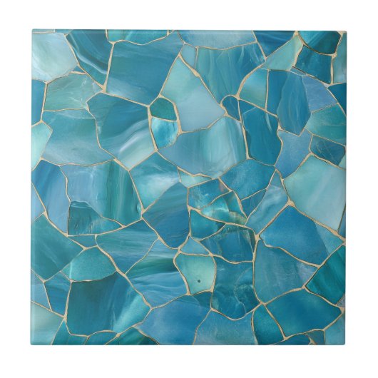 Ocean Teal Agate Gold Mosaic タイル (正面)