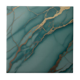 Ocean Teal Marble with Metallic Gold Veins タイル