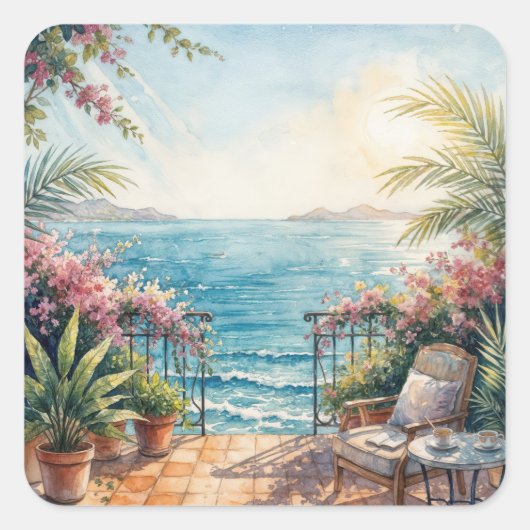 Ocean Terrace with a Peaceful View スクエアシール (正面)