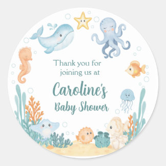 Ocean Theme Stickers for Baby Shower ラウンドシール