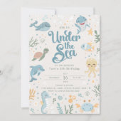 Ocean Themed 6th Birthday Invitation. Kids Ocean I 招待状 (正面)