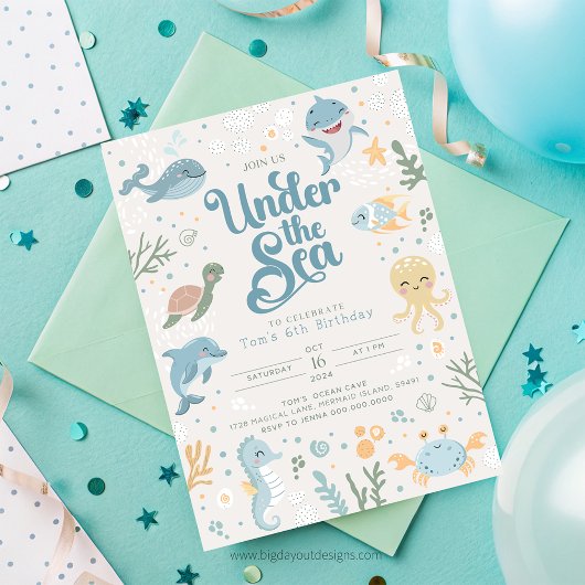 Ocean Themed 6th Birthday Invitation. Kids Ocean I 招待状