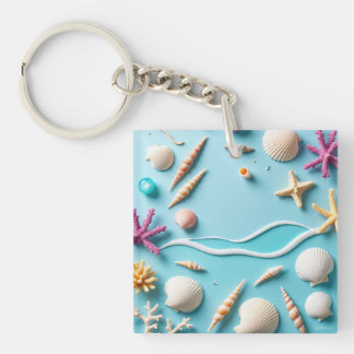Ocean-Themed Keychain – Sea Life Design with Shell キーホルダー