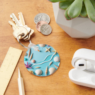 Ocean-Themed Keychain – Sea Life Design with Shell キーホルダー