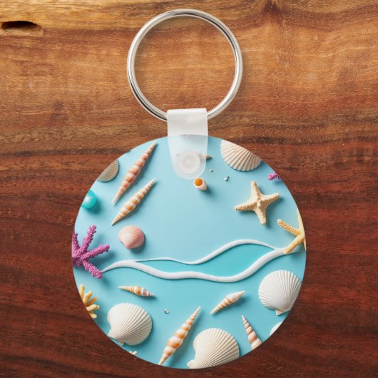 Ocean-Themed Keychain – Sea Life Design with Shell キーホルダー (正面)