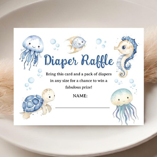 Ocean Under The Sea Baby Shower Boy Diaper Raffle エンクロージャーカード