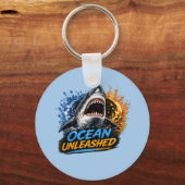 Ocean Unleashed Shark – Bold Blue & Orange Splash  キーホルダー (正面)
