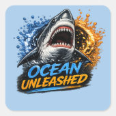 Ocean Unleashed Shark – Bold Blue & Orange Splash  スクエアシール (正面)