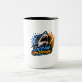 Ocean Unleashed Shark – Bold Blue & Orange Splash  マグカップ (中央)