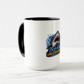Ocean Unleashed Shark – Bold Blue & Orange Splash  マグカップ (正面左)