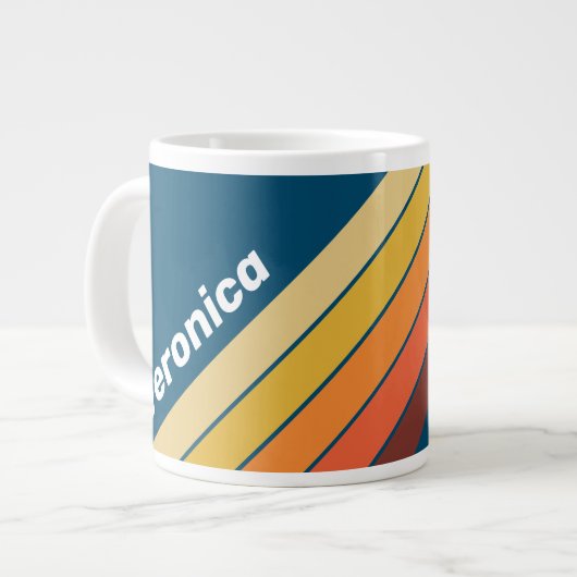 Ocean Vintage Vibe Stripes with Name ジャンボコーヒーマグカップ (正面左)