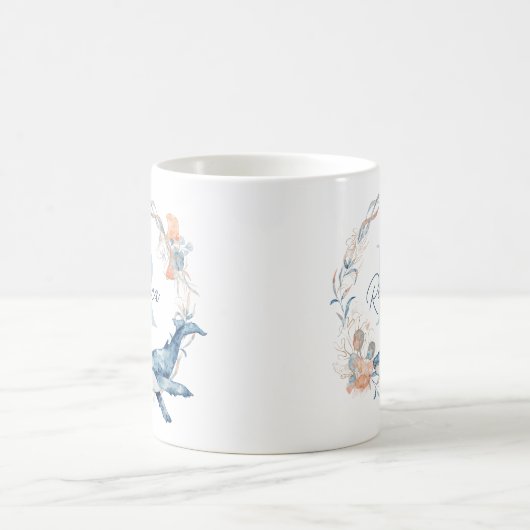 Ocean Watercolor Personalized Monogram Wreath コーヒーマグカップ (中央)