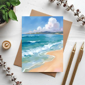 Ocean Watercolor Waves Blue Coastal Painting Card