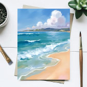 Ocean Watercolor Waves Blue Coastal Painting Card